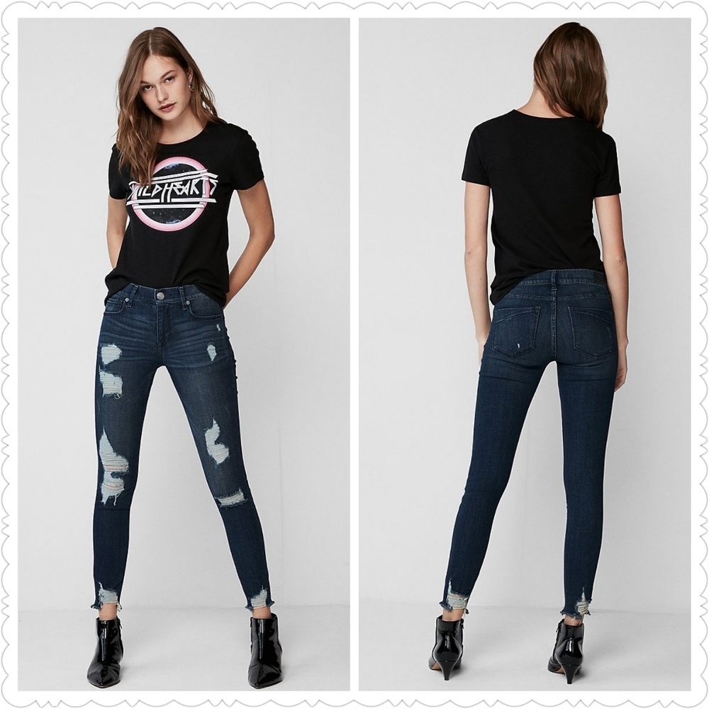 Express Distressed Mid Rise Ankle Leggings